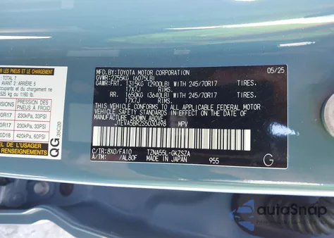 2025 Toyota 4Runner Sr5 from USA, damaged, VIN JTEVA5BR2S5030498